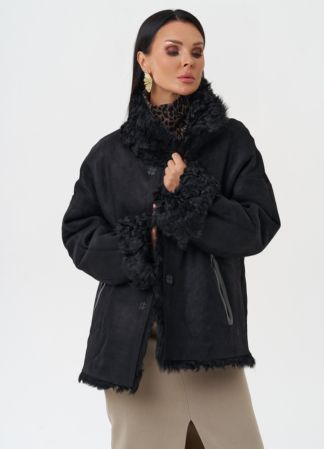 Женская двухсторонняя натуральная дубленка модель № 28422 универмаг малина