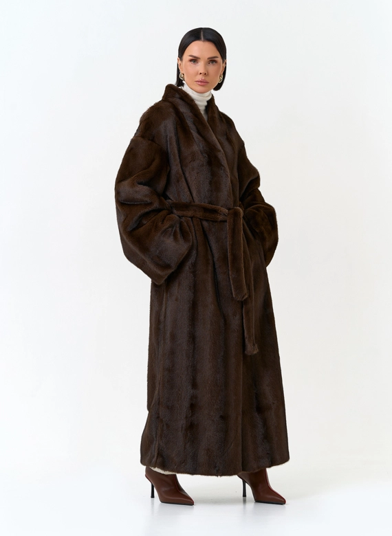 Длинная шуба из эко меха фото