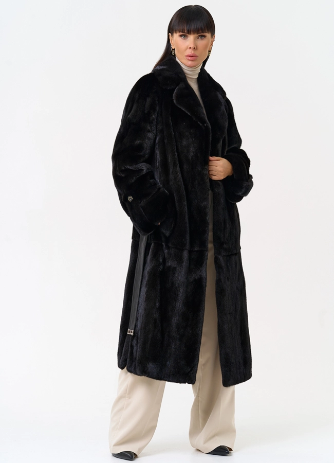 Женская шуба из меха норки blackglama с поясом модель № 31634 универмаг малина