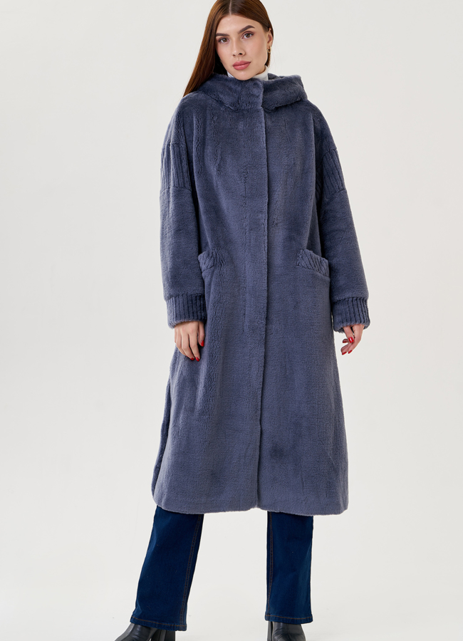 Женское пальто из шерсти с капюшоном  модель № 23522 универмаг малина