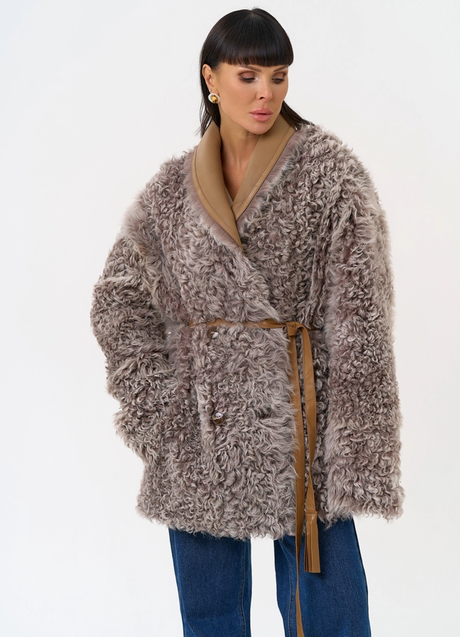 Женская двухсторонняя дубленка с воротником  модель № 31619 в кредит