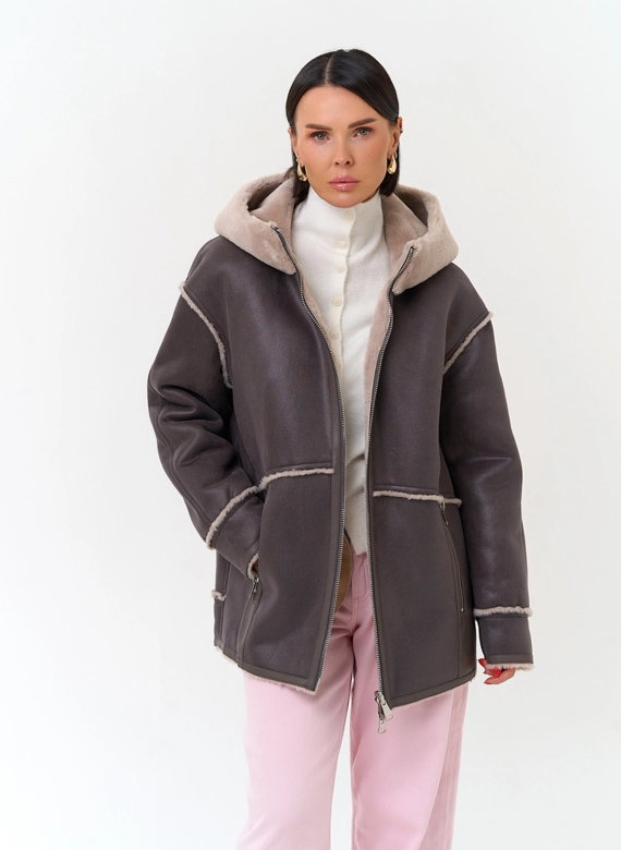 Женская дубленка из эко замши фото