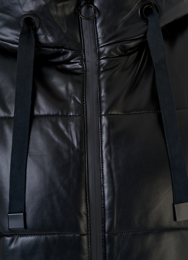 Черный пуховик Malina Siberian из искусственной кожи модель № 79132 универмаг малина