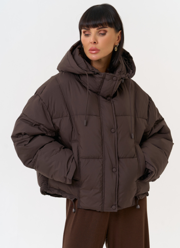 Женский короткий пуховик с капюшоном