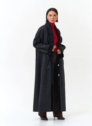 Женская двухсторонняя дубленка с воротником из меха норки фото